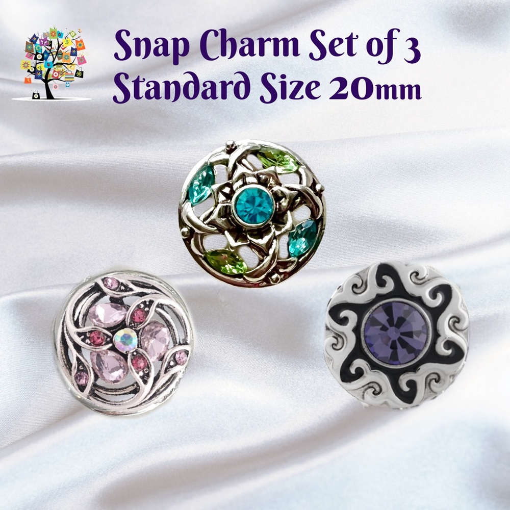 Snap Charm Colorful Crystals Set of 3 Standard Size 20mm 3/4" Diame…